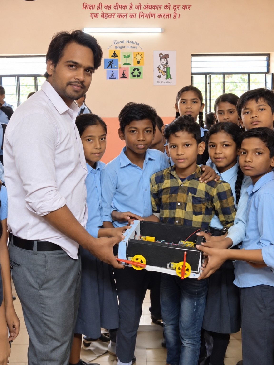 Students demonstrating a robotics project